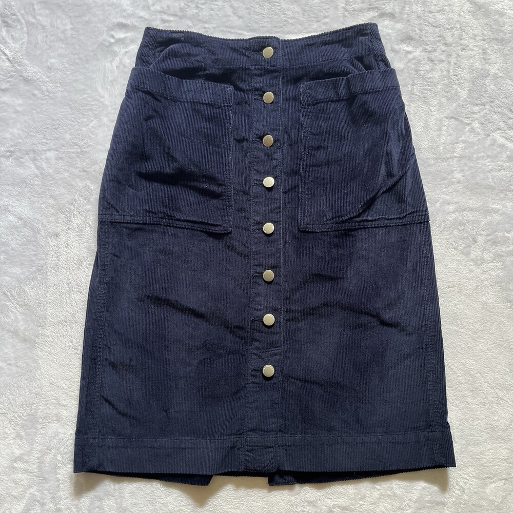 Sonoma Womens A Line Skirt S Navy Blue Corduroy Button Front Pockets Coquette